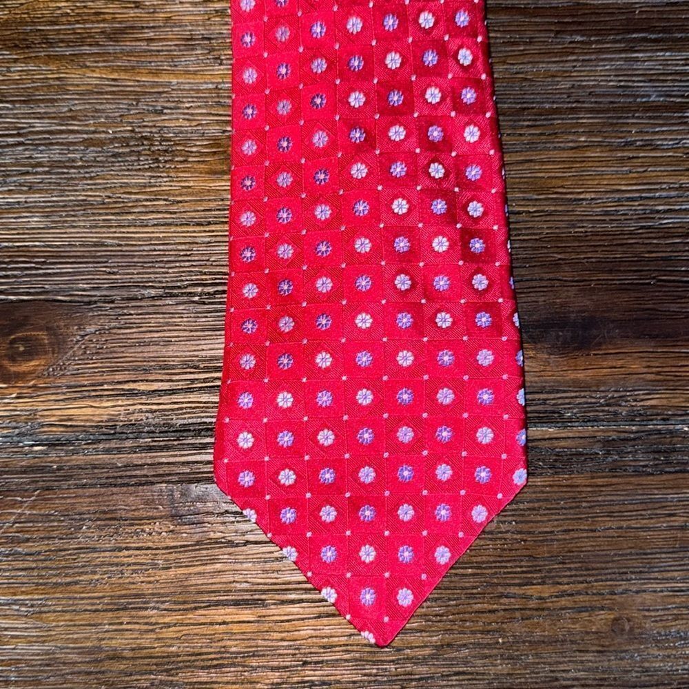 Ike Behar Red Tie with Flowers silk
